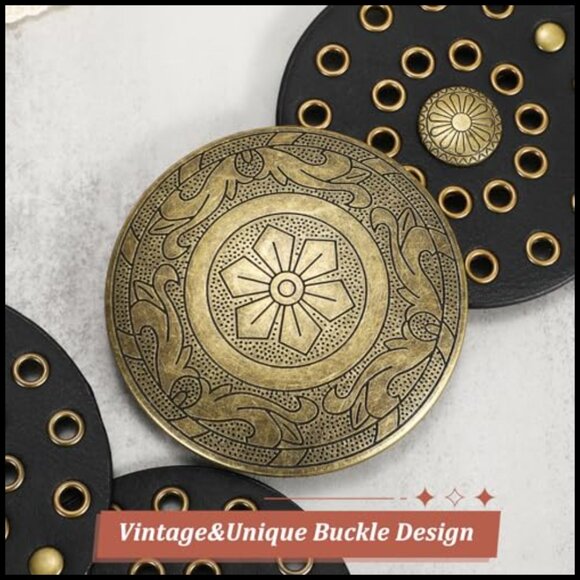 Western Disc Belt Boho Cowgirl Wide Leather Adjustable Fashion Vintage Style